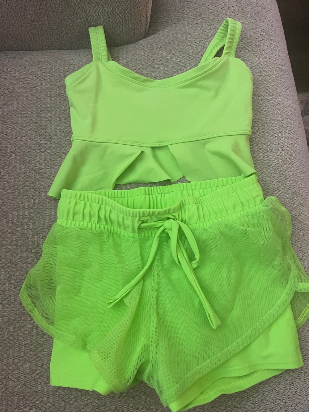 Neon Lime Two-Piece Tank & Shorts Set
